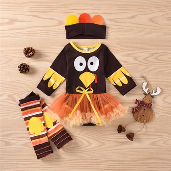

Newborn Infant Thanksgiving Day Outfits Fashion Baby Girl Clothes Set My First Thanks Giving Romper Skirt Headband Leg Warmer