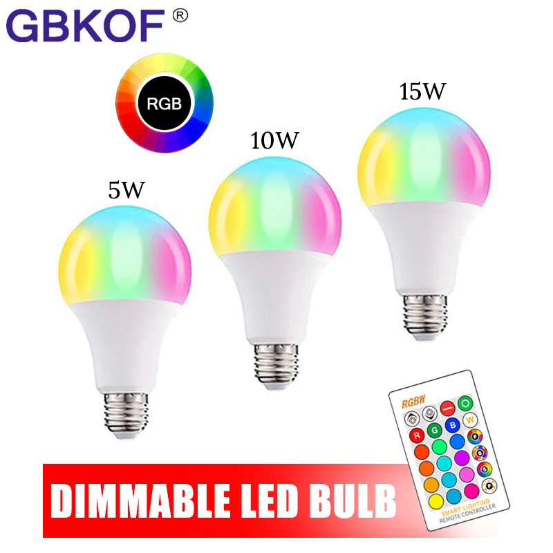 

E27 LED Bulb 5W 10W 15W RGB + White 16 Color LED Lamp AC85-265V Changeable RGB Bulb Light With Remote Control + Memory Function