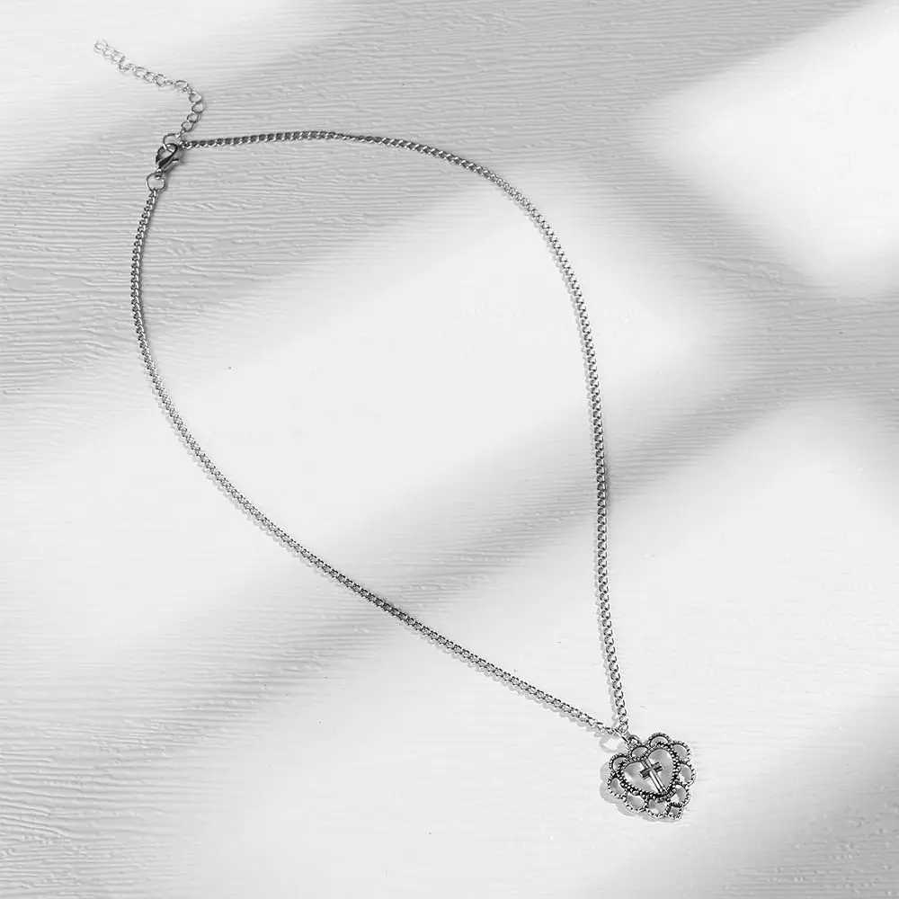 Silver Zinc Alloy Gothic Cross Necklace