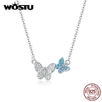 

WOSTU 2020 New 925 Sterling Silver Flying Butterfly Necklace Blue Zircon Link Chain For Women Wedding Luxury Jewelry Gift CQN384