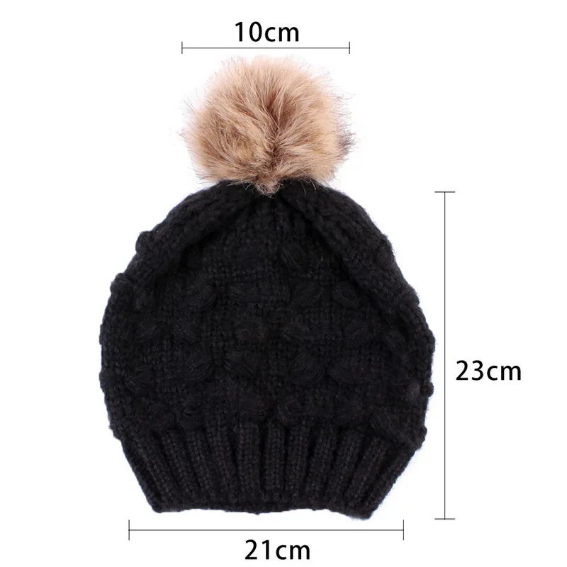 SHUJIN родитель-Детские шапочки с помпоном теплый мех енота Bobble Mommy Beanie шапки Дети хлопок вязаный мама детская зимняя шапка шапки