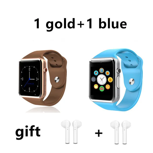 1 gold and 1 blue Drop Shipping 2 PCS A1 WristWatch Bluetooth Smart Watch Pedometer With SIM Camera Smartwatch for Android PK DZ09 watches - Цвет: 1 gold and 1 blue