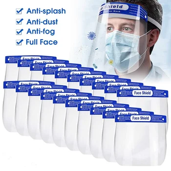

New 10PCS Reusable Protective Full Face Shield Masks Anti Virus Fog Dust Washable Safety Plastic Transparent Mask Hat masque