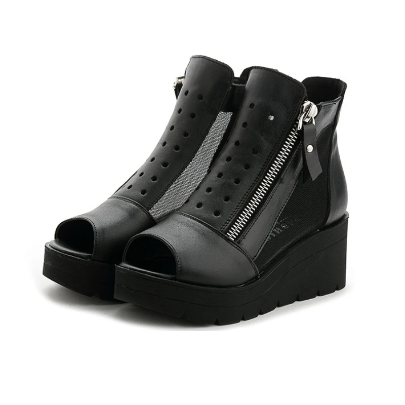 

Босоножки женские сетчатые на танкетке, с открытым носком и боковой молнией