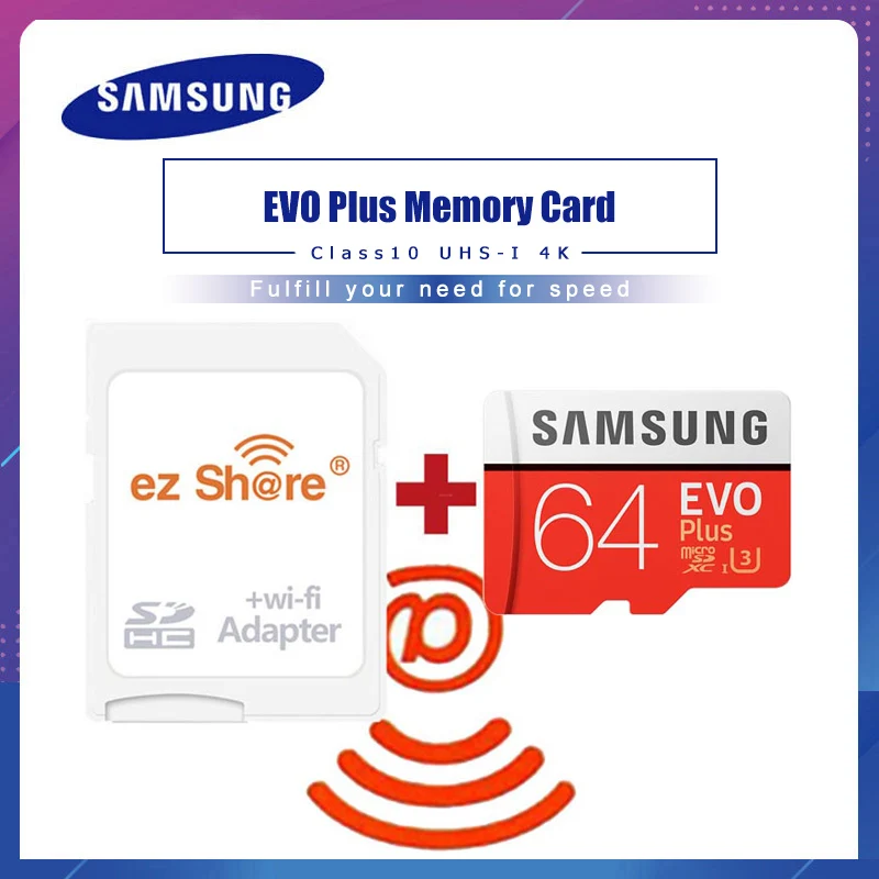 Карта памяти Samsung EVO Plus Micro SD 64 Гб класс скорости 10 U3.