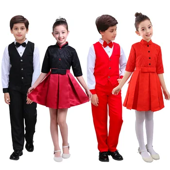 

Flower Children Teens Girls Boys School White Red Gentleman Princess Formal Dance Costume Clothing Sets Suit For Girls Boys New