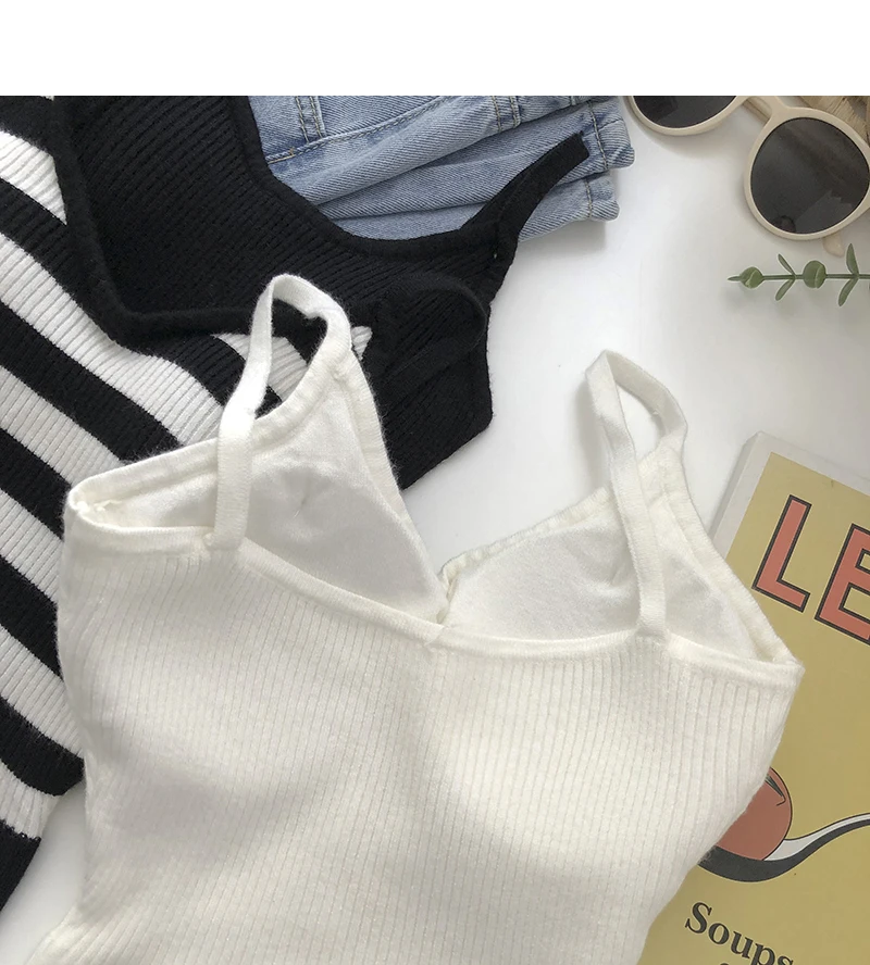 Sport Fashion (e White Black)knitted Camis For Woman Tops For Women Stripes  Crop Tops Built In Bra Spaghetti Strap Camisole Female Tank 2022  Droppshipping WEF @ Best Price Online