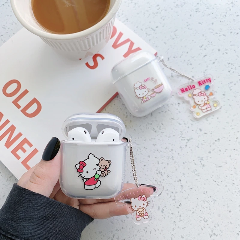 Жесткий пластиковый Чехол для гарнитуры hello kitty для AirPods 1/2, чехол для зарядки наушников с подвеской