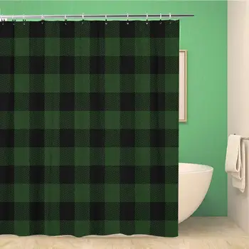 

Bathroom Shower Curtain Check Green Buffalo Plaid Christmas Black Hunter Lumberjack Pattern Waterproof Bath Curtain Set with