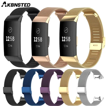 

AKBNSTED Stainless Steel Metal Wristband For Fitbit Charge 3/Charge 3 SE/Charge 4 Smart Watch Strap For Fitbit Charge 3/4 Strap