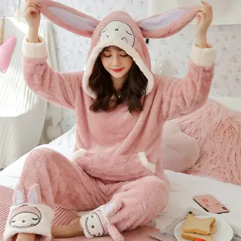 

Winter Thick Warm Flannel Pajamas Sets For Women Sleepwear Home Clothing Pajama Home Wear Pyjamas Set