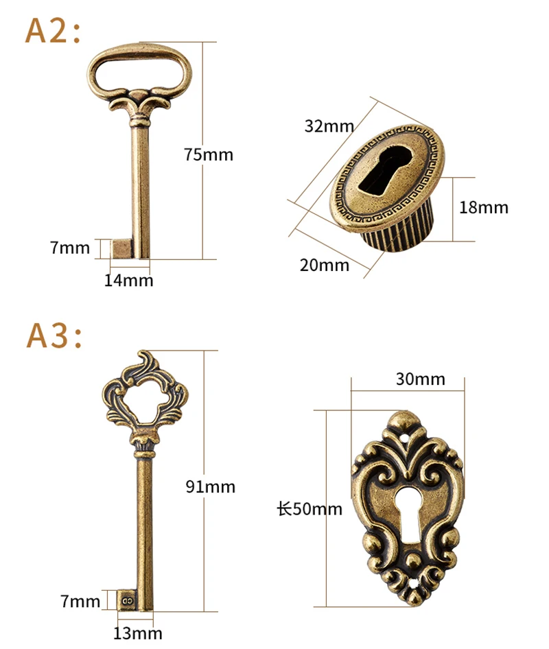 Classic Retro Brass European Antique Drawer Cabinet Locks Dresser