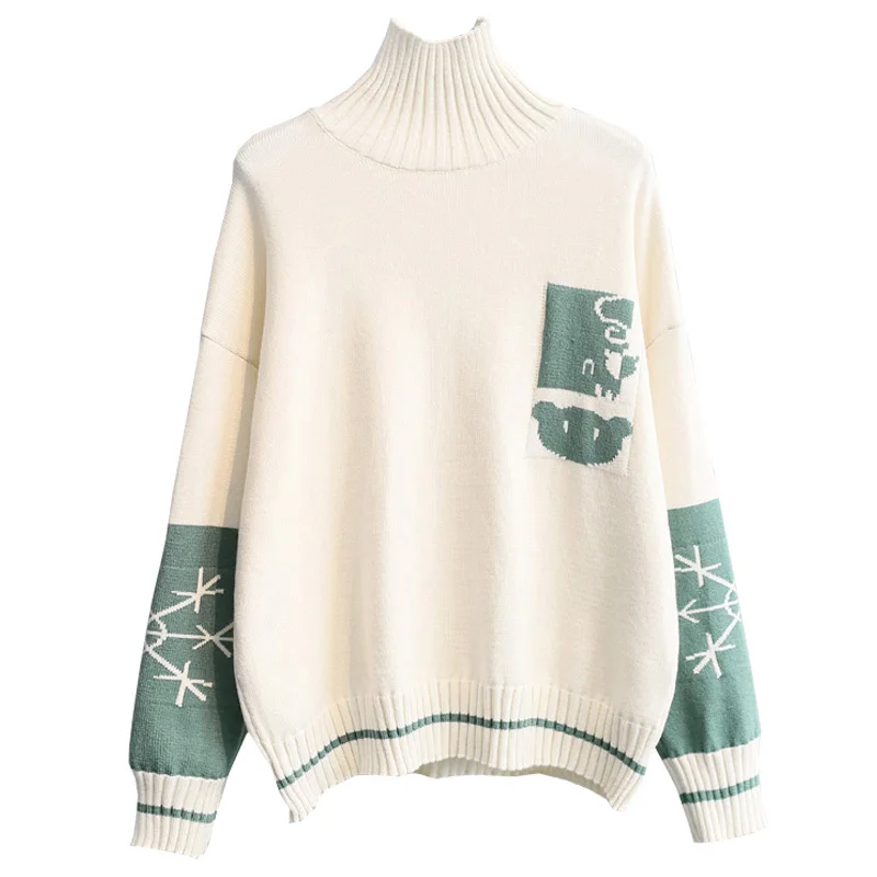 

Fresh and Sweet Turtle Neck Women's Pullover 2019 Autumn and Winter New Korean Version Backing Student Knitted Jacket