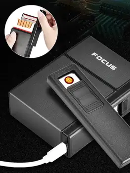 

New Hot Cigarettes Box Case with Lighter Business Removable USB Charging Lighter Plastic Aluminum Can Hold 20 Cigarettes