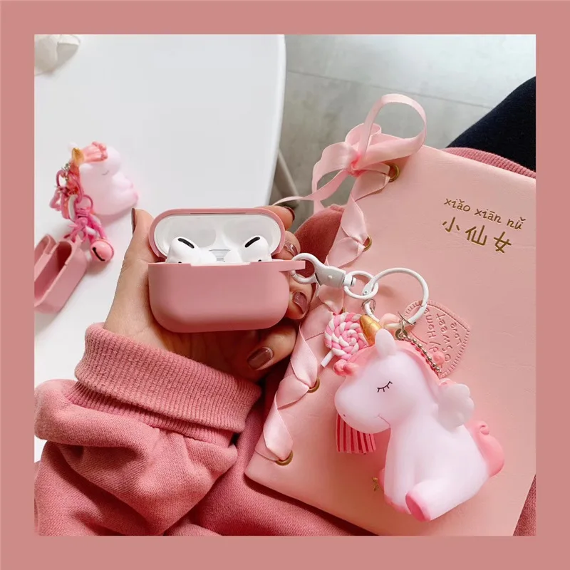 AirPods case Cartoon with keychain unicorn Accessories Silicone case fashion cute For Air pods 2  Protective Cover
