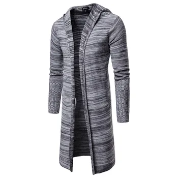 

ONYPPAH Fashion Men's Thicken Knit Hooded Cardigan Casual Men's Long Gradient Gray Slim Sweater Coats For Male Autumn Winter