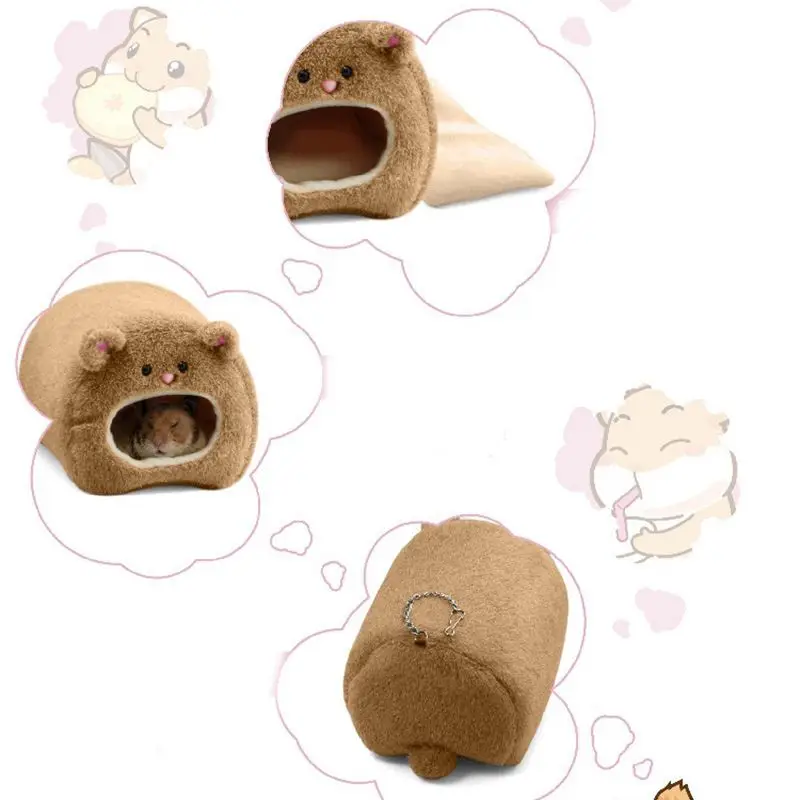 Rats Hamster Winter Warm Hanging Cage Hammock Cute Bear House with Bed Mat for Small Furry Animals