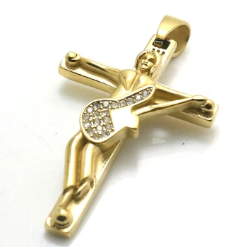 

Small Size 5 cm * 3.5 cm Unisex 316L Stainless Steel Gold-Color Clean Stone Cross Ring