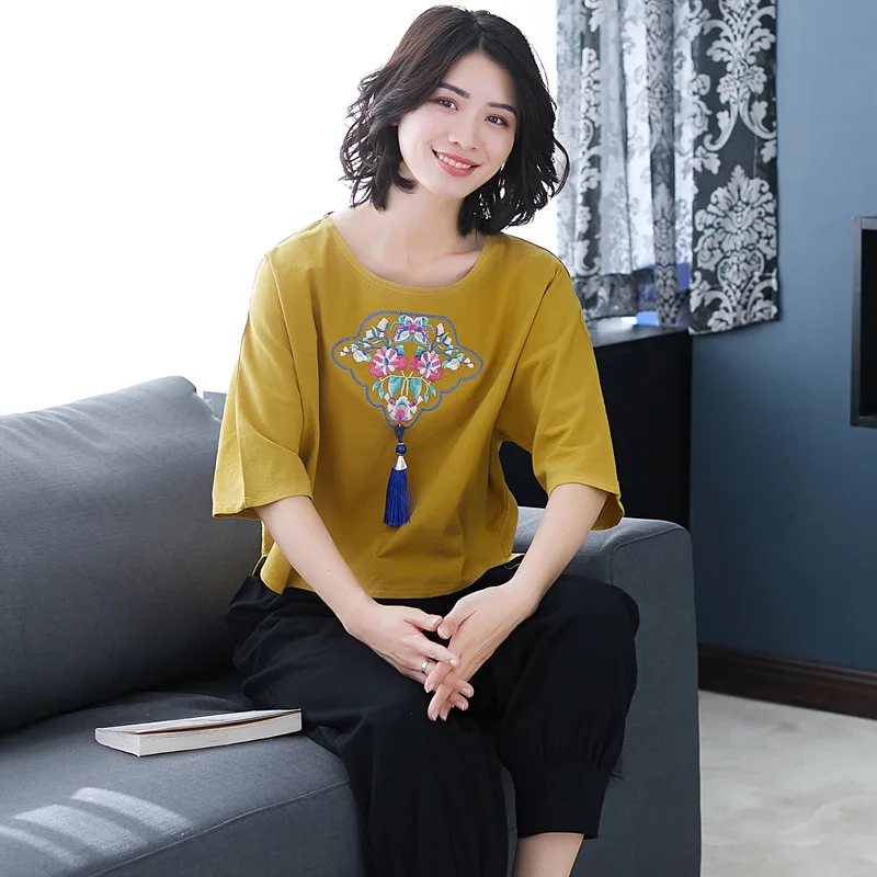 

Spring And Summer New Style Ethnic Embroidery Set Embroider Jacket Loose Casual Pants Two-Piece Set