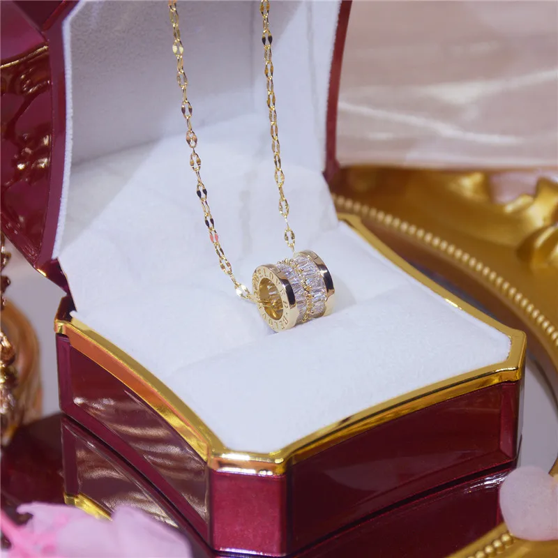 Gold Pendant Necklace Jewelry Clavicle-Chain Anniversary Gift Classic Cubic-Zirconia