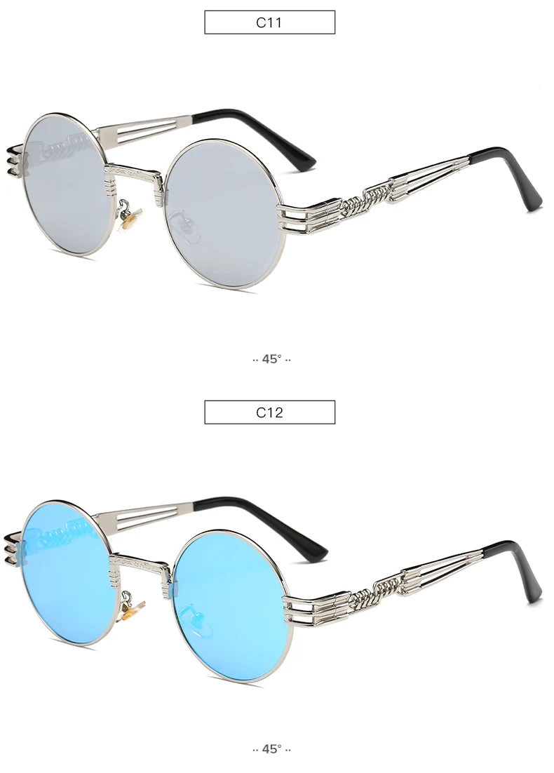 Классические круглые стимпанк Солнцезащитные очки для мужчин и женщин Модные металлические очки фирменный Дизайн Винтажные Солнцезащитные очки высокое качество UV400 очки