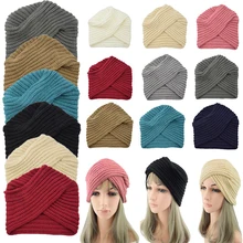 Вязаная шапка с крестиком, зимняя вязаная повязка на голову для девочек, Теплая эластичная повязка на голову ручной работы, тюрбан, широкий размер, головной убор, мусульманская шапка