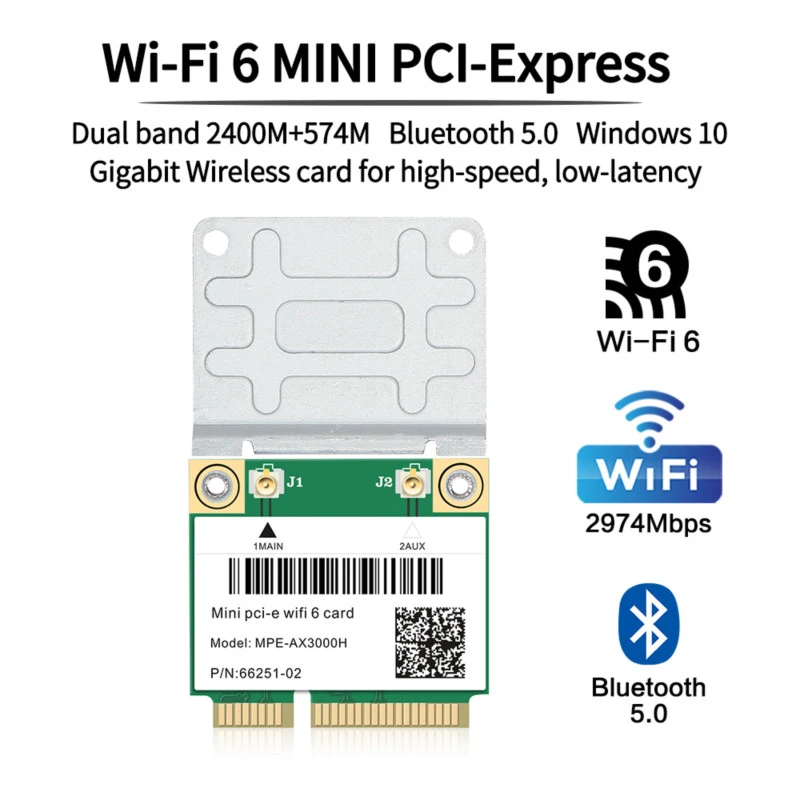 3000Mbps Wifi 6 Wireless Adapter Mini PCI-E Card Bluetooth 5.0 Notebook Wlan Wifi Card 802.11ax/ac 2.4G/5Ghz MU-MIMO Windows 10 usb wireless adapter