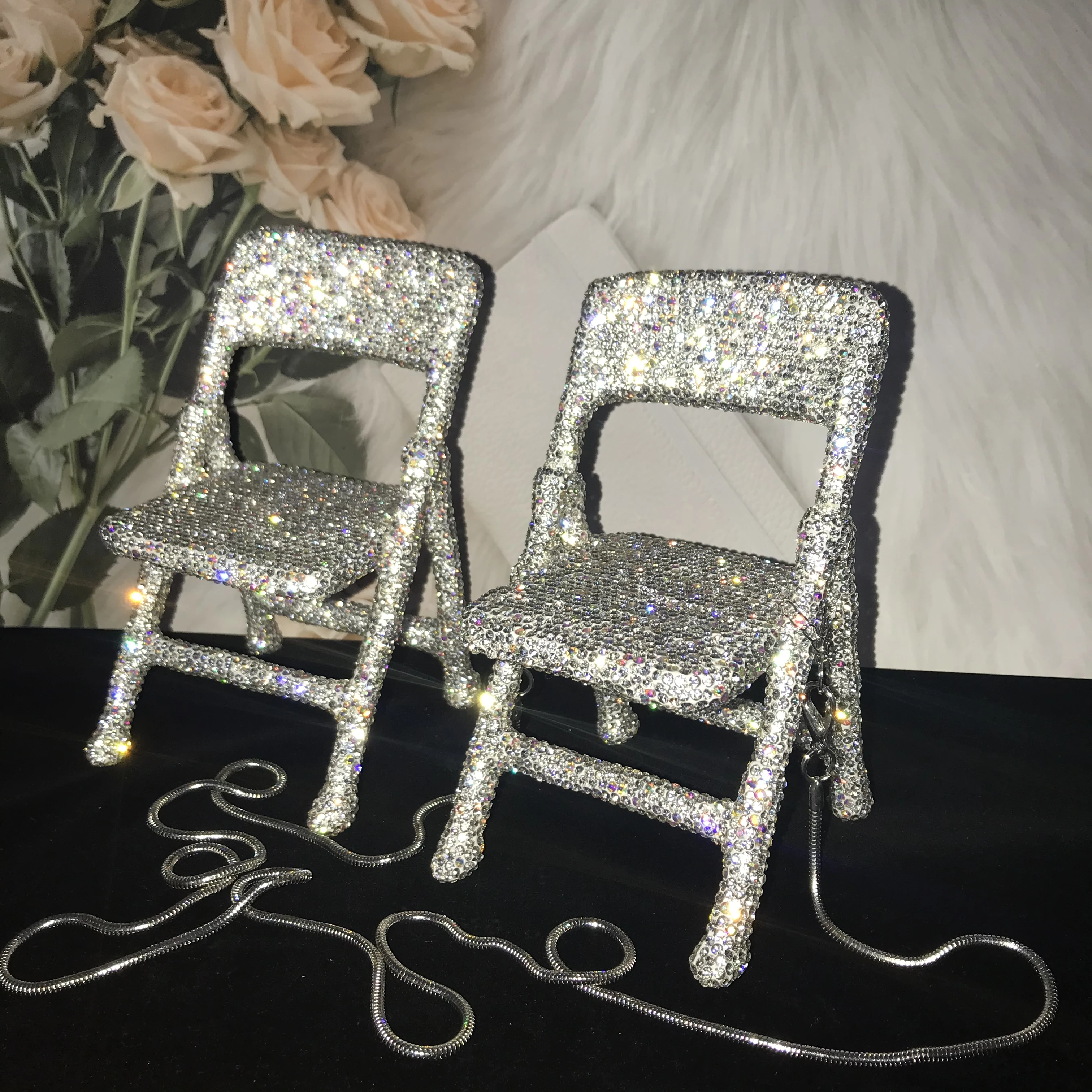 Mini Chair Bling Rhinestone Messenger Folding Chair ornament crafts desk decor for Personal Decor Desk Decor Home Accessories