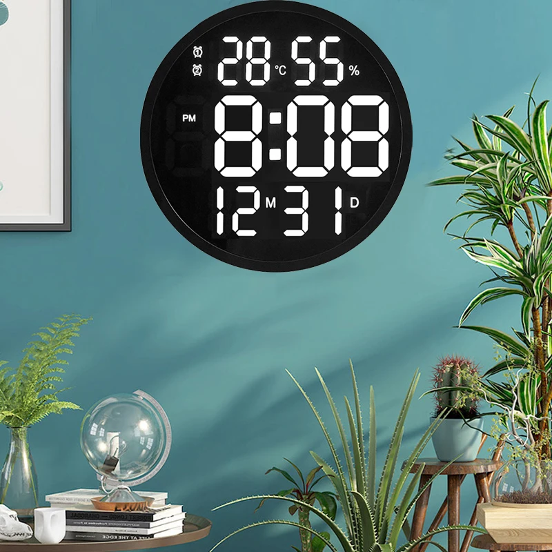 Led Large Number Digital Wall Clock Temperature Humidity Electronic
