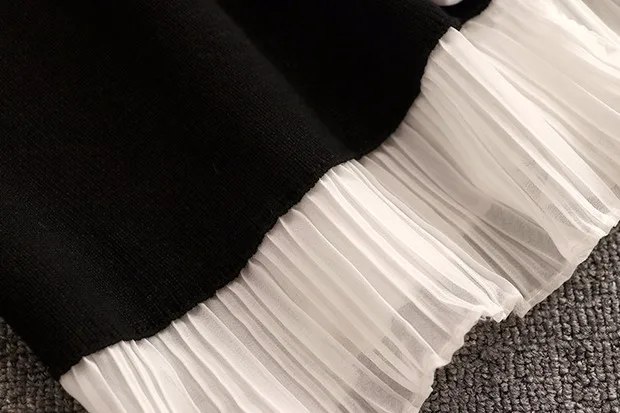 Корейский комплект трикотажных брюк шикарный кардиган с v-образным вырезом Топы отделка подол свитер с оборками и широкие брюки комплект из 2 предметов женский