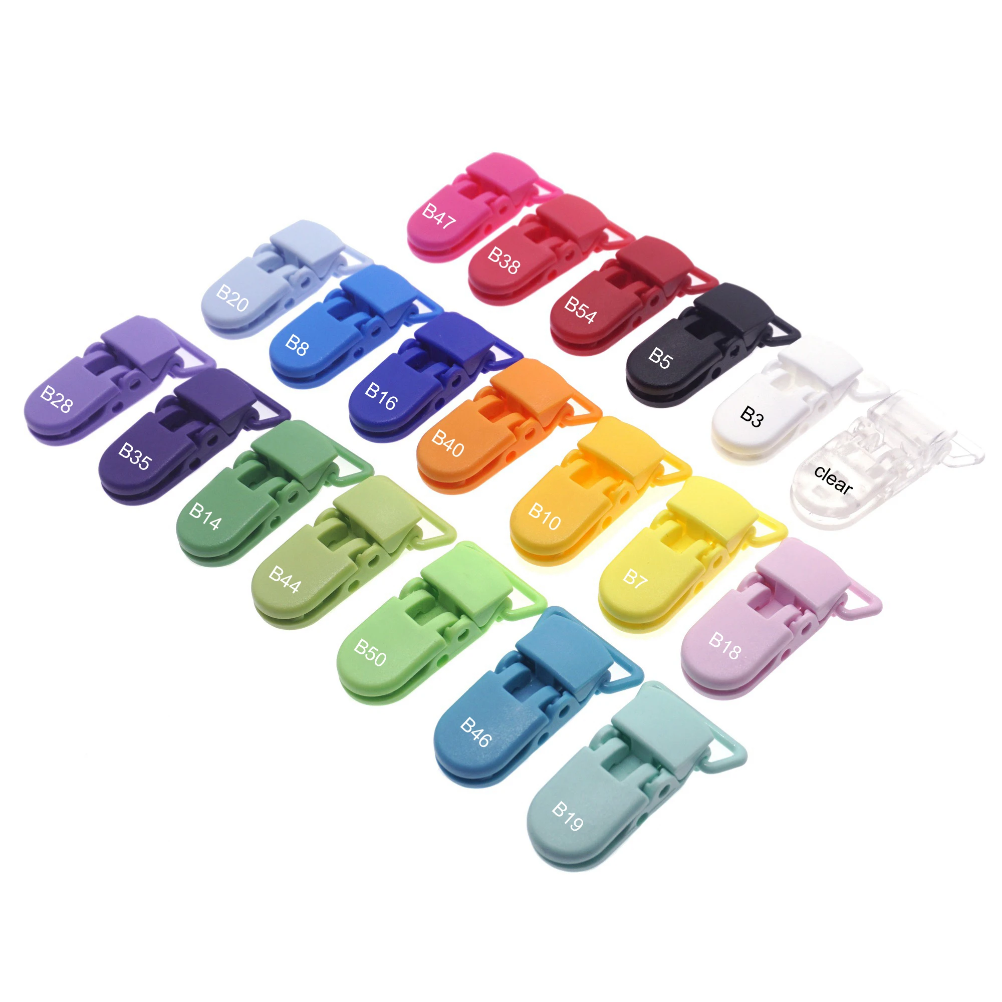 Free Shipping 15 Pcs Mix Colors Plastic Pacifier Clip Holder Soother Mam Baby Dummy Clips Chain For 20mm Ribbon 15 Colors 3