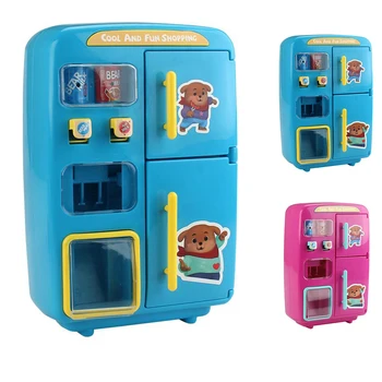 

Birthday Play House Manual Vending Double-door Refrigerator Music Steam Small Toy Set Kids Electric Simulated Colorful Light