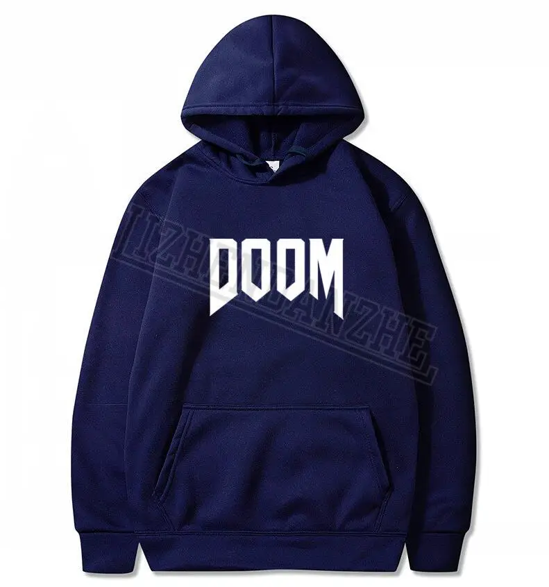Летние Новые брендовые модные толстовки с капюшоном с символикой игры «Doom»-все время отличная видеоигра Unoffical в мужской Мужской Женский свитшот Топы - Цвет: Тёмно-синий