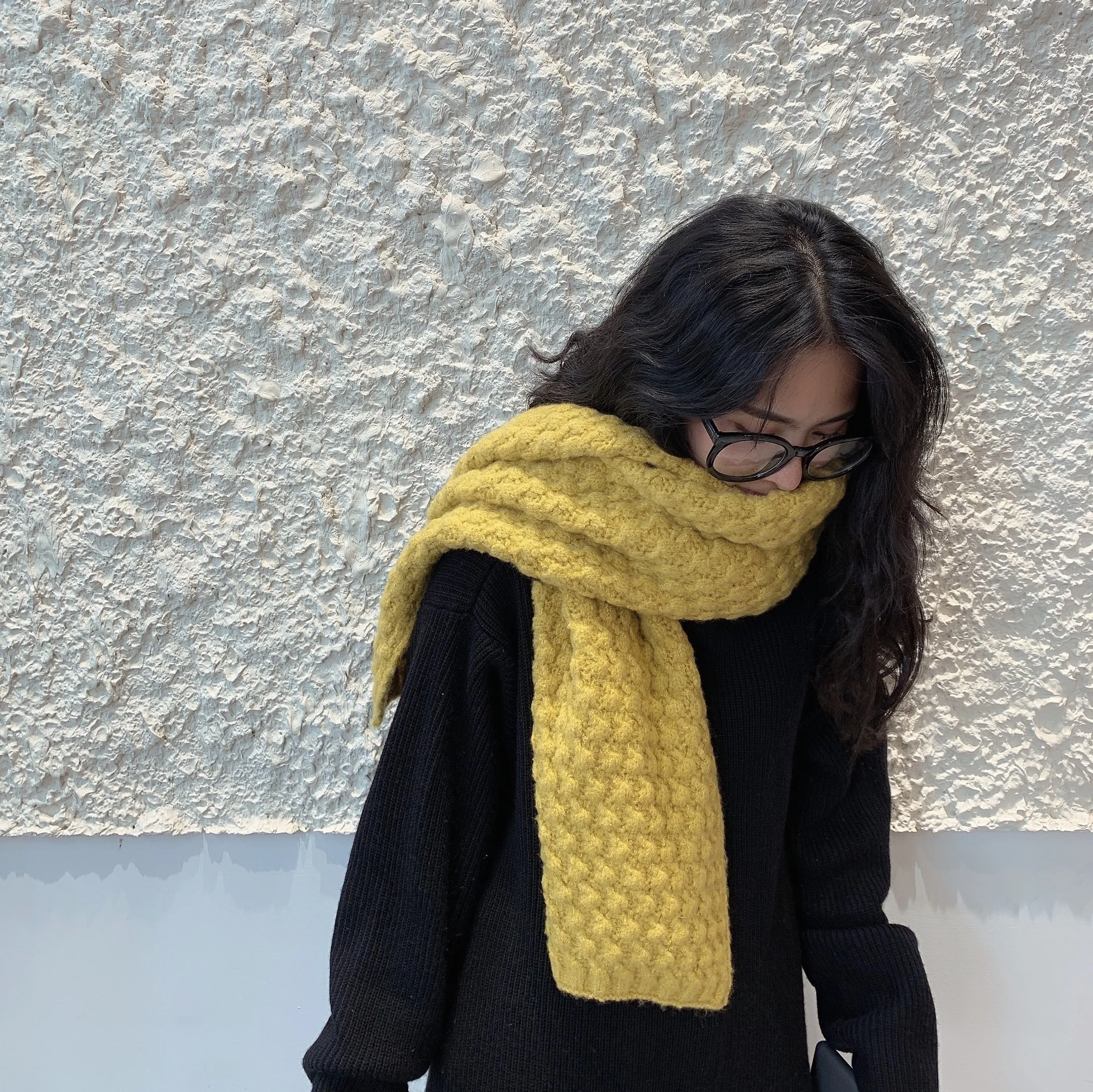 yellow SHENGPALAE, новинка, Модный осенне-зимний трикотажный шарф для женщин, одноцветная уличная теплая Повседневная шаль для женщин, Корейская версия A139 - Цвет: yellow