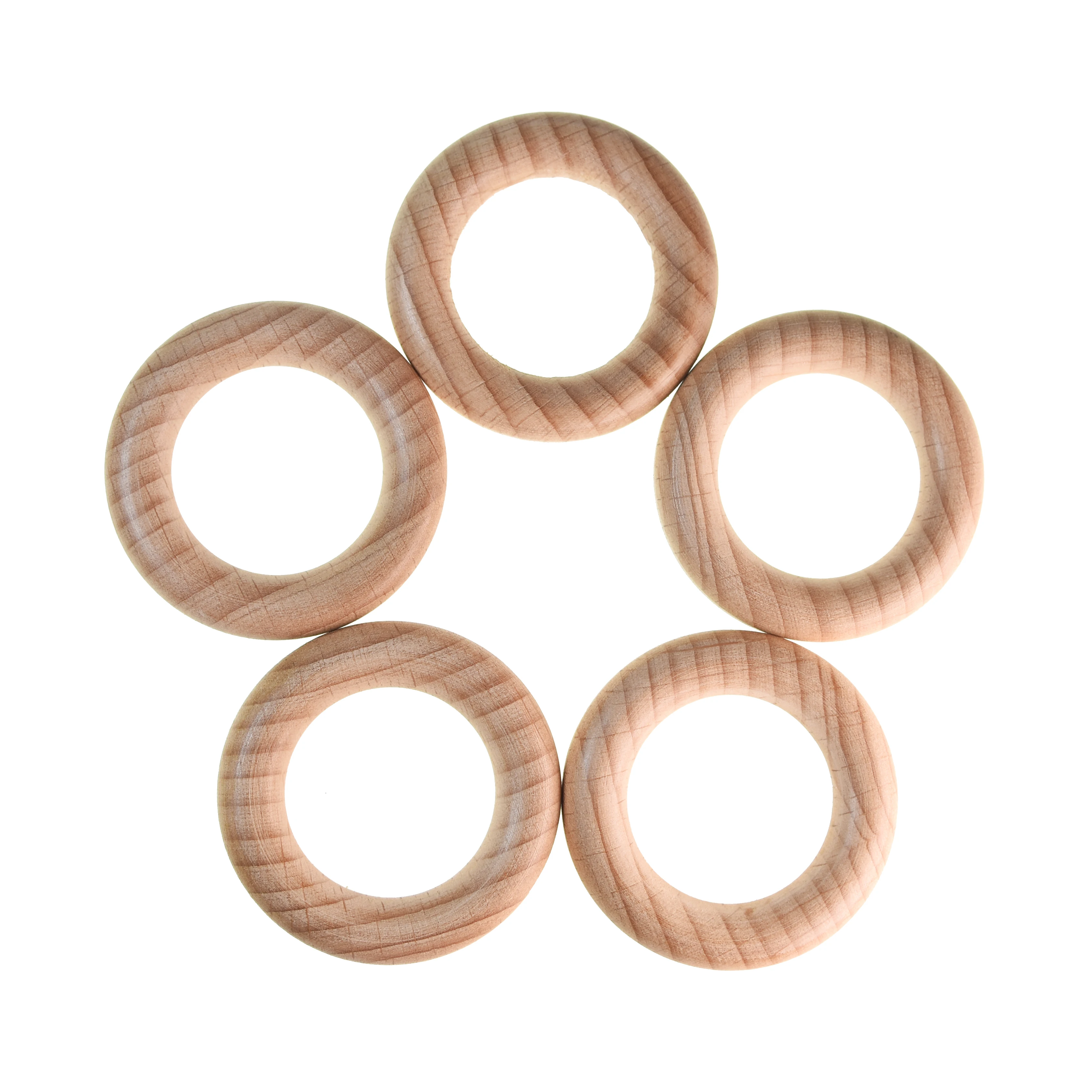 

Mabochewing 2pcs Natural Baby Teething Chewable Teether Toys Beech Wooden Teether Roung O Ring Baby Teethers