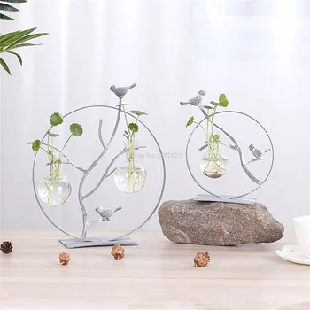 

Transparent Nordic Glass Vase Modern Gold Plated Iron Fashion Hydroponi Plant Vase Creative Terrarium Room Home Wedding Decor