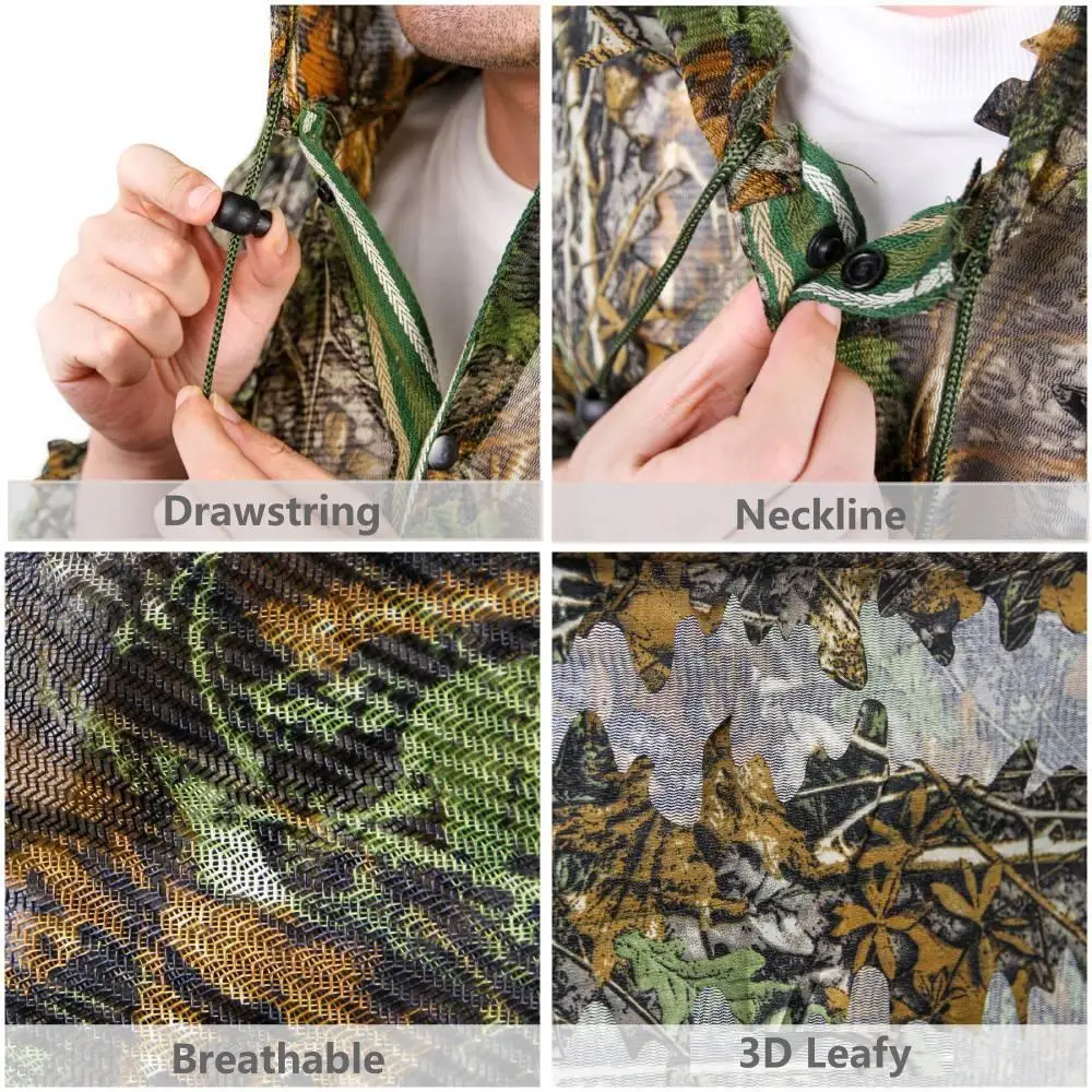 GUGULUZA Men Women Kids Outdoor Ghillie Suit Camouflage Clothes Jungle Suit CS Training Leaf