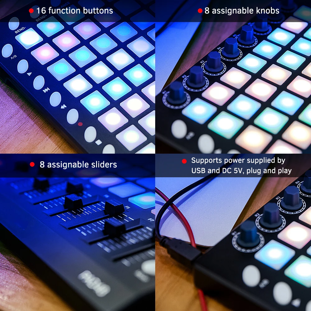 WORLDE PAD48 Портативный USB MIDI контроллер барабанных колодок 48 RGB колодки с подсветкой 8 ручек 16 кнопок 8 слайдеров музыкальный инструмент