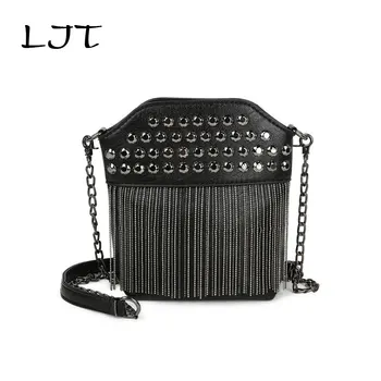 

Small PU Leather Crossbody Bags For Women 2019 Rivets Tassel Shoulder Messenger Bag Female Travel Handbags Chain Evening Purse