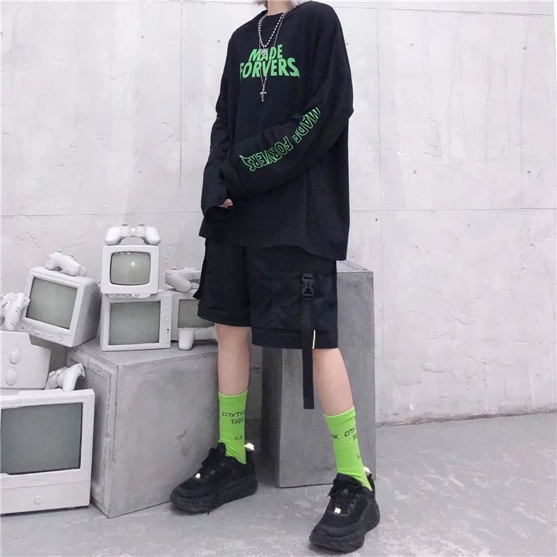 InsGoth уличная Панк Черная Женская футболка с длинными рукавами Harajuku свободная футболка с круглым вырезом и буквенным принтом женский модный топ в стиле хип-хоп