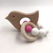 

Baby Teether Wooden Baby Bracelet Animal Shape Molar Organic Wood Silicone Beads Baby Rattle Stroller Accessories Toy