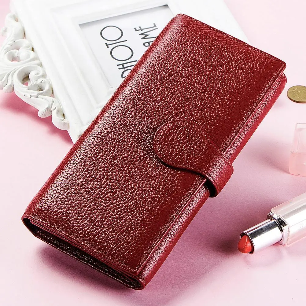 

Rfid ladies Wallet red purse Will Capacity Hand Take Package Woman Ma'am Wallet Cowhide Wallet european purses for women sale