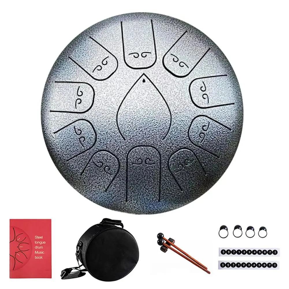 12 дюймов 11 нот D Основной стальной язык барабан Handpan ручной барабан с барабанчиками с пальчиковыми кроватками Йога Медитация Zazen Релакс