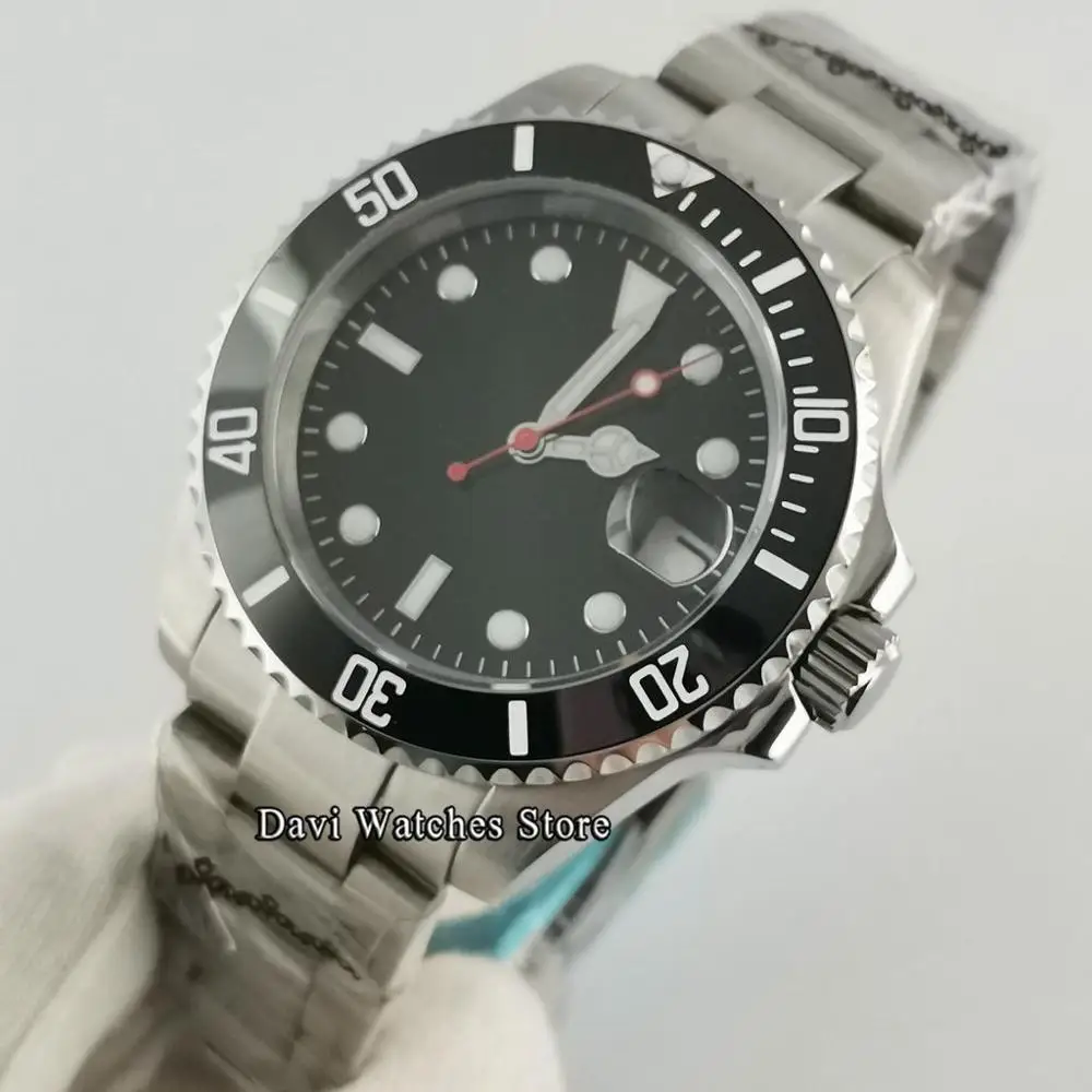 

40mm Sterile Top Luxury Mens Watchs Black Dial Bezel Silver Case Sapphire Glass 24 Jewels Japan NH35 Automatic Movement