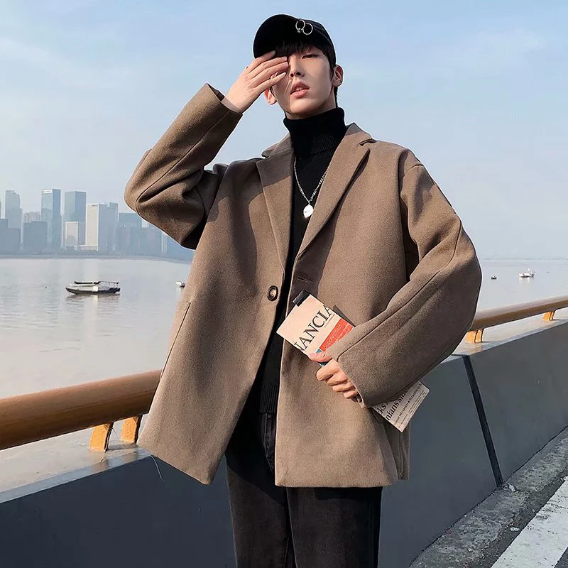 

Winter Men's Short Heavy Woolen Cloth Loose Cotton-padded Clothes Cashmere Coat Windbreaker Woolen Blends Overcoat Snow Jackets