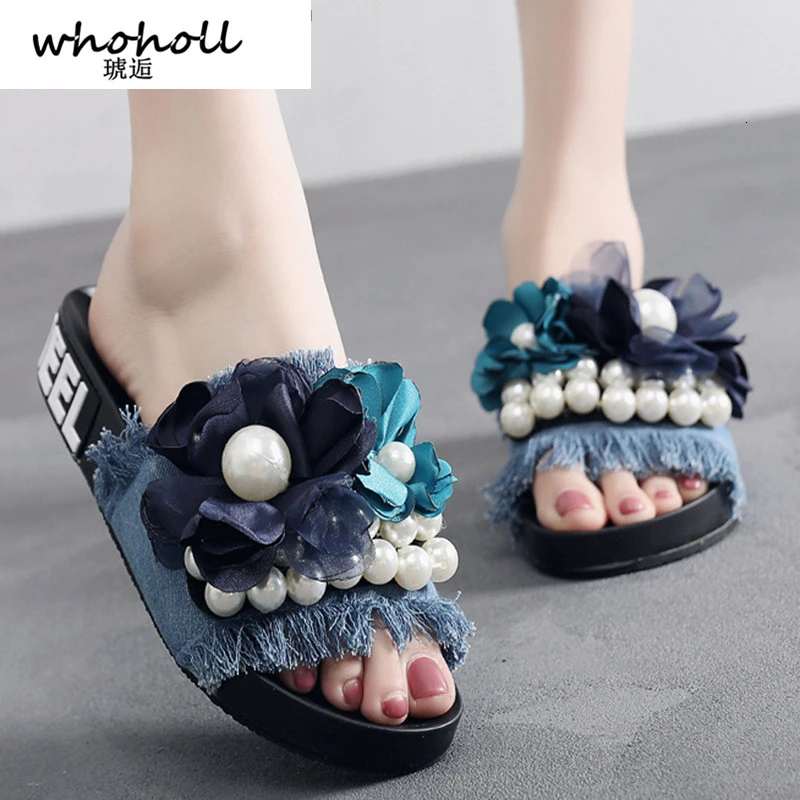 

2019 new Fashion Beading Flower Platform Beach Shoes Women Summer Slippers Summer Flip Flops Flat Shoes sandals women c564