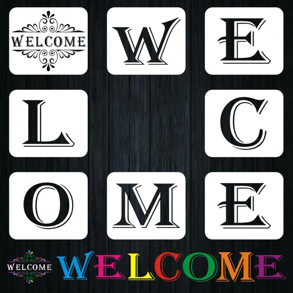 Easy-topbuy WELCOME Stencil Large Plastic Painting Template Reusable Individual Letter Alphabet Drawing Templates For Hotel Home Porch Decoration 