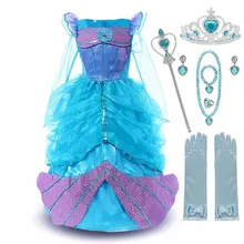 VOGUEON платье принцессы Ариэль для девочек; нарядный праздничный костюм Русалочки с блестками; детская одежда на Хэллоуин