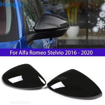 

2 Pcs Glossy Black Carbon Fiber ABS For Alfa Romeo Stelvio 2016 2017 2018 2019 2020 Rear View Mirror Cover Trim Car Accessories