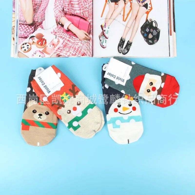 С изображениями героев мультфильмов, Рождественская тематика, серии принт Носки с принтом медведя, снеговика и оленя Санта Клаус женские хлопковые носки с милыми забавными дышащие туфли на каждый день Нескользящие